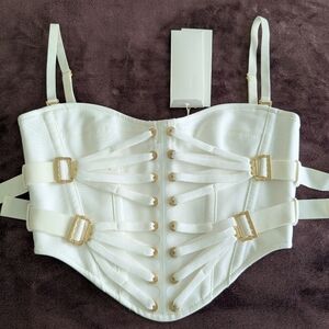 [NWT] Dion Lee White Gold Hardware Corset Strappy Laced Slider Bustier Top Sz 2